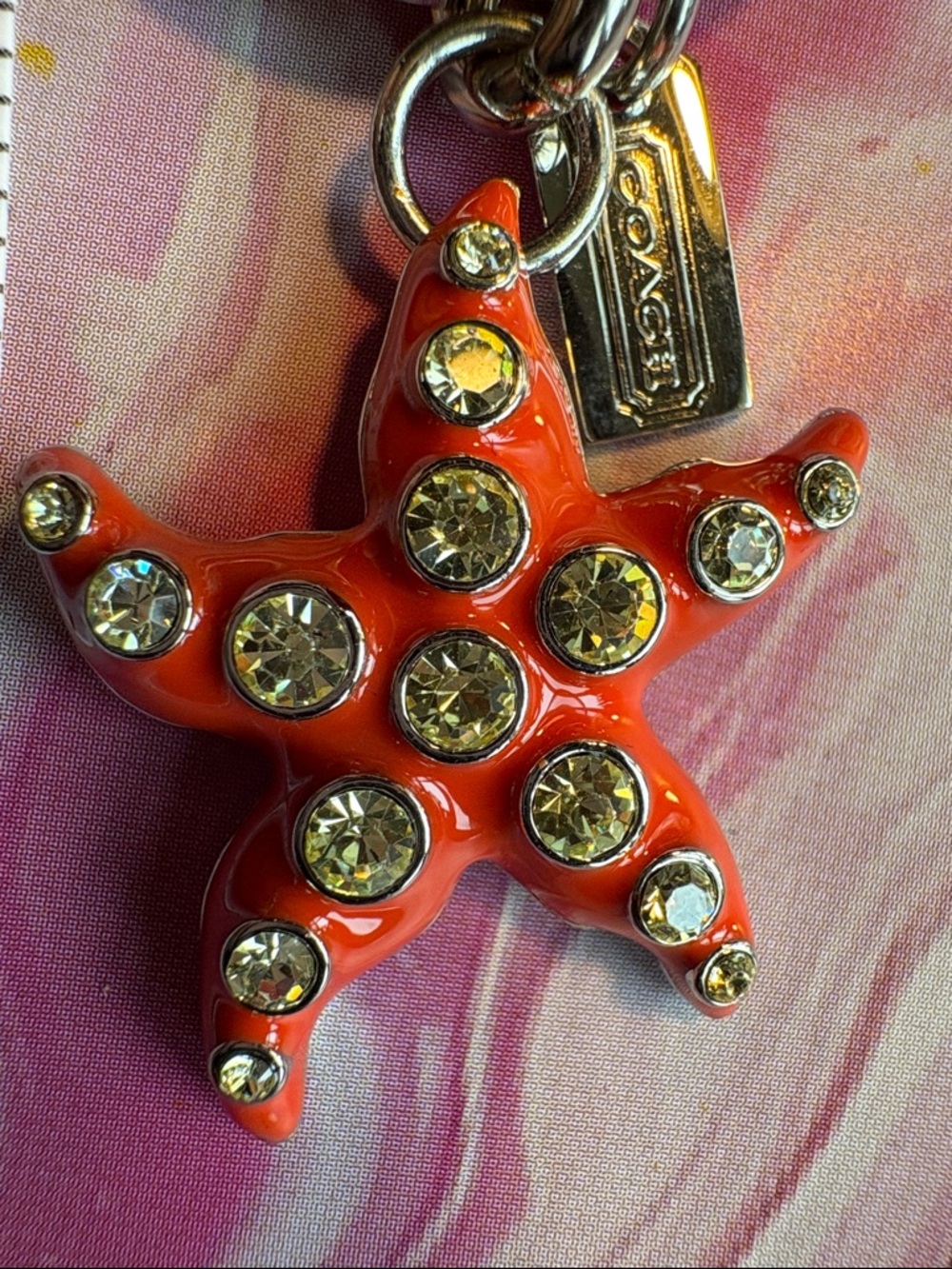 Coach redish Starfish Keyring with Crystal Accents - Picture 2 of 3